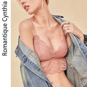 

French Lace Bralette Top Push Up Sexy Bras For Women Wireless Black Plus Size Long Line Thin Cotton Lingerie Underwear Brassiere