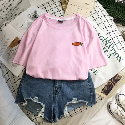 Розовый Summer Fruit College Wind Pure Cotton Korean Clothes Women T-shirts Men Couples Avocado Strawberry Cherry Harajuku Plus Size - Цвет: Розовый