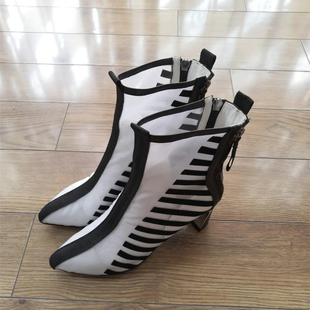 Summer Boots Breathable Mesh Pointed Toe Short Booties Fashion Women Pumps 6 cm High Heels Spring White Black HL143 MUYISEXI