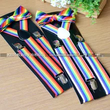 Для мужчин и женщин Радуга полосатый Подтяжки Универсальный галстук толстовка с капюшоном для взрослых держатель рубашки 10 шт./партия