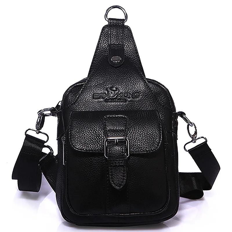 

Brand Genuine Leather Sling Bag Men's Chest Pack Male Crossbody Shoulder Messenger Bags Travel Cell Phone Wallet Punch Case