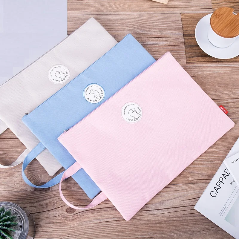 

2 Pcs Fabric Cartoon Zipper Handbag Documents Bag With Handle A4 240x340mm Paper File Bag Students Kids Deli 72479