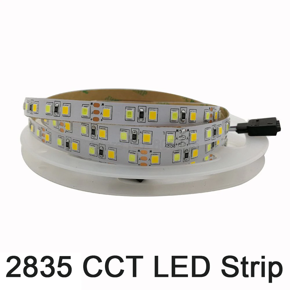 5 м 12 В 12 В двойной белый цвет Светодиодная лента 2835 SMD 120 светодиодный/M WW/CW CCT светодиодный лента Регулируемая Цветовая температура полосы IP65 водонепроницаемый