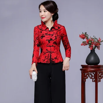 

Red Floral Chinese Classic Women Long Sleeve Jacket Autumn Plus Size 4XL Coat Elegant Lace Mother Wedding Garment Tang Clothing