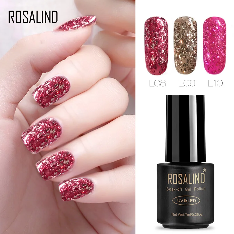 

ROSALIND Gel 1S Black Bottle 7ML Long-Lasting Meteor Fragment Gel Nail Polish Glitter Gel Lacquer UV Soak Off Gel