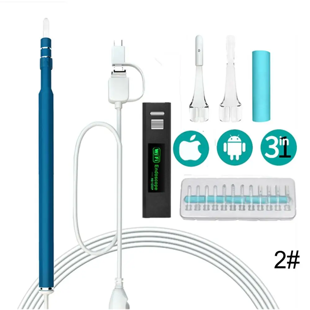 3 в 1 ухо Чистящая ложка 5,5 мм 720 P объектив ухо эндоскоп USB обследование при помощи бороскопа, эндоскопа Отоскоп Камера для IOS Android ПК - Цвет: Синий