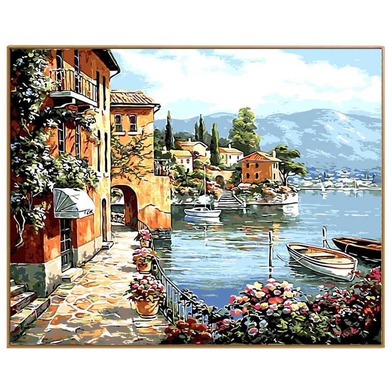 PHKV DIY Frame Painting By Numbers Oil Paint Wall Art Pictures Decor For Home Decoration Modern Landscap Harbor Digital | Дом и сад