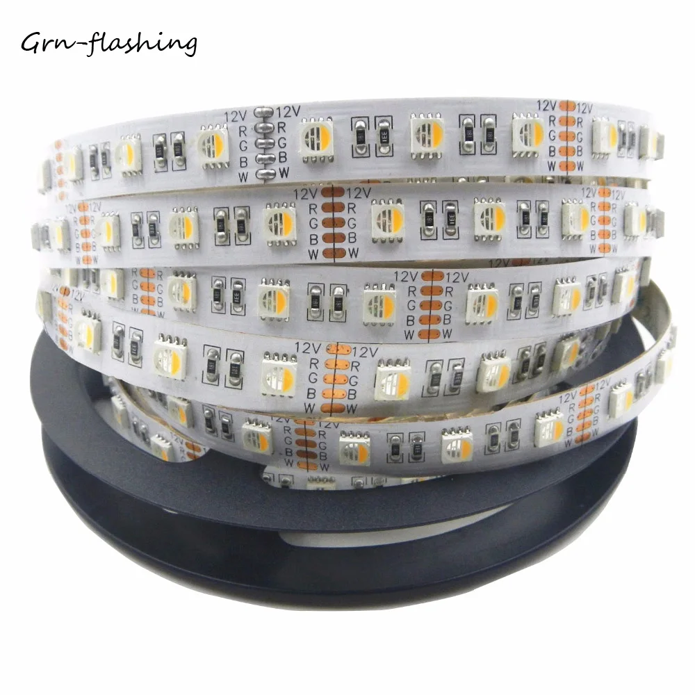 buy 4 colors in 1 led RGBW LED strip DC 24V 12V 5050 smd 60LED m 5m Roll Flexible IP 20 LED strip light RGB+White RGB+Warm White