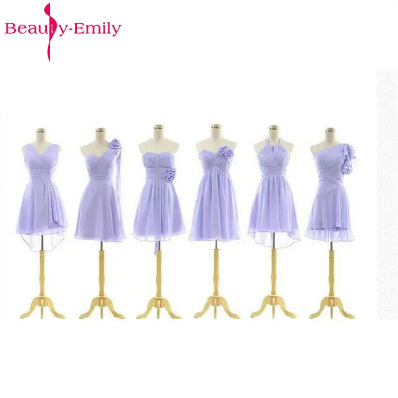 Beauty-Emily/фиолетовые короткие шифоновые платья подружки невесты 2018 трапециевидной формы для свадебной вечеринки, платья для выпускного