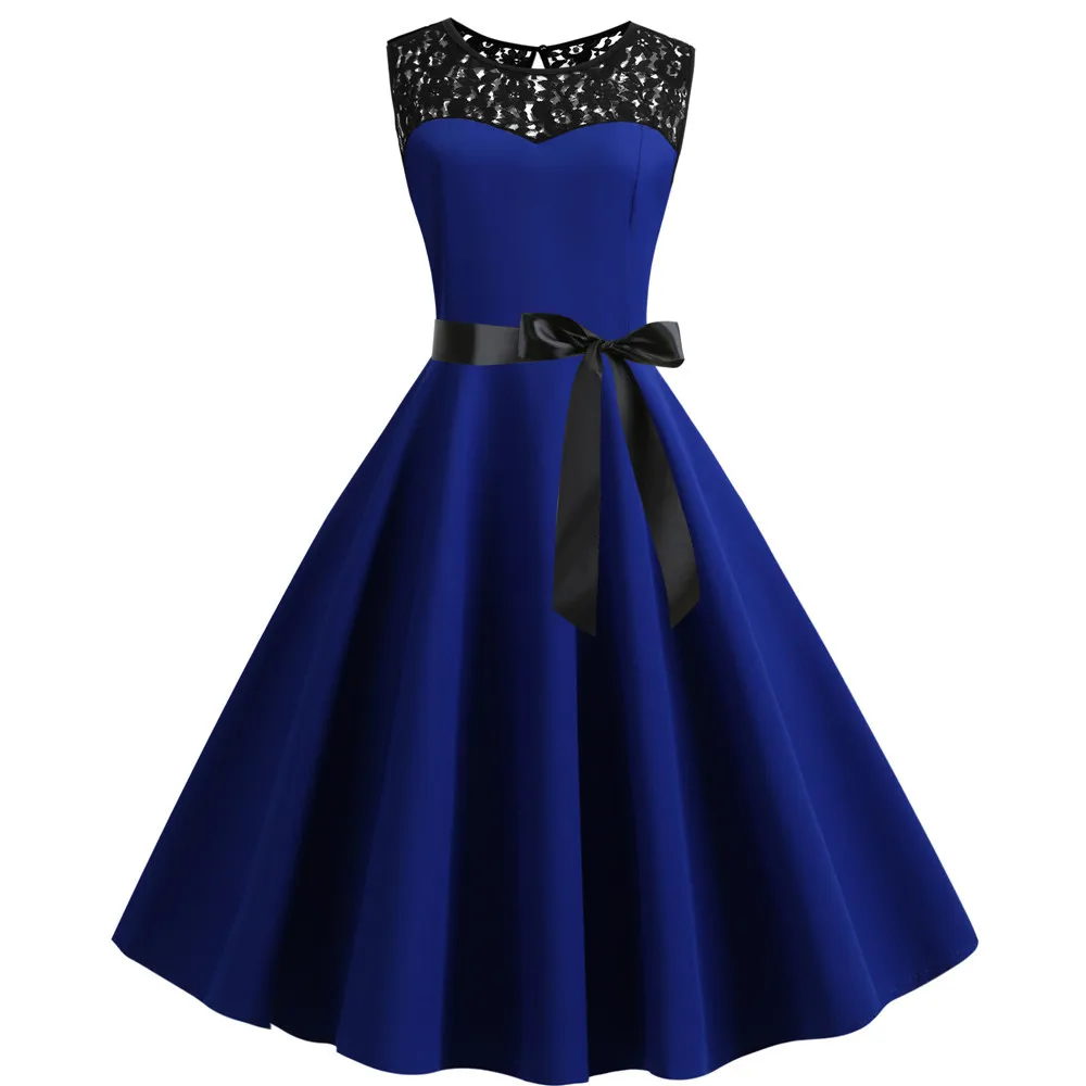Ретро однотонное синее летнее платье 50s 60s готическое облегающее платье в стиле рокабилли винтажное кружевное платье размера плюс