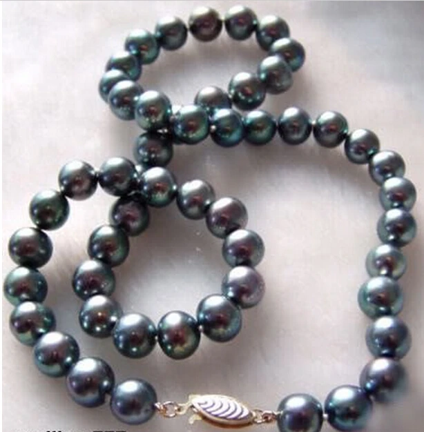 

DYY 917 +++ 9--10mm Real Black Pearl 18KGP Fish Clasp Necklace -Bridal jewelry free shipping