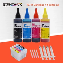 T0711 Refillable Ink Cartridge For Epson Stylus DX4050 DX4400 DX4450 DX5000 DX5050 DX6000 Printer + 100ml Bottle Refill ink Kit