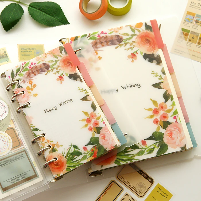 

5pcs/pkg PVC binder index dividers A5/A6 flower series partition board PP hand account index page standard 6 hole