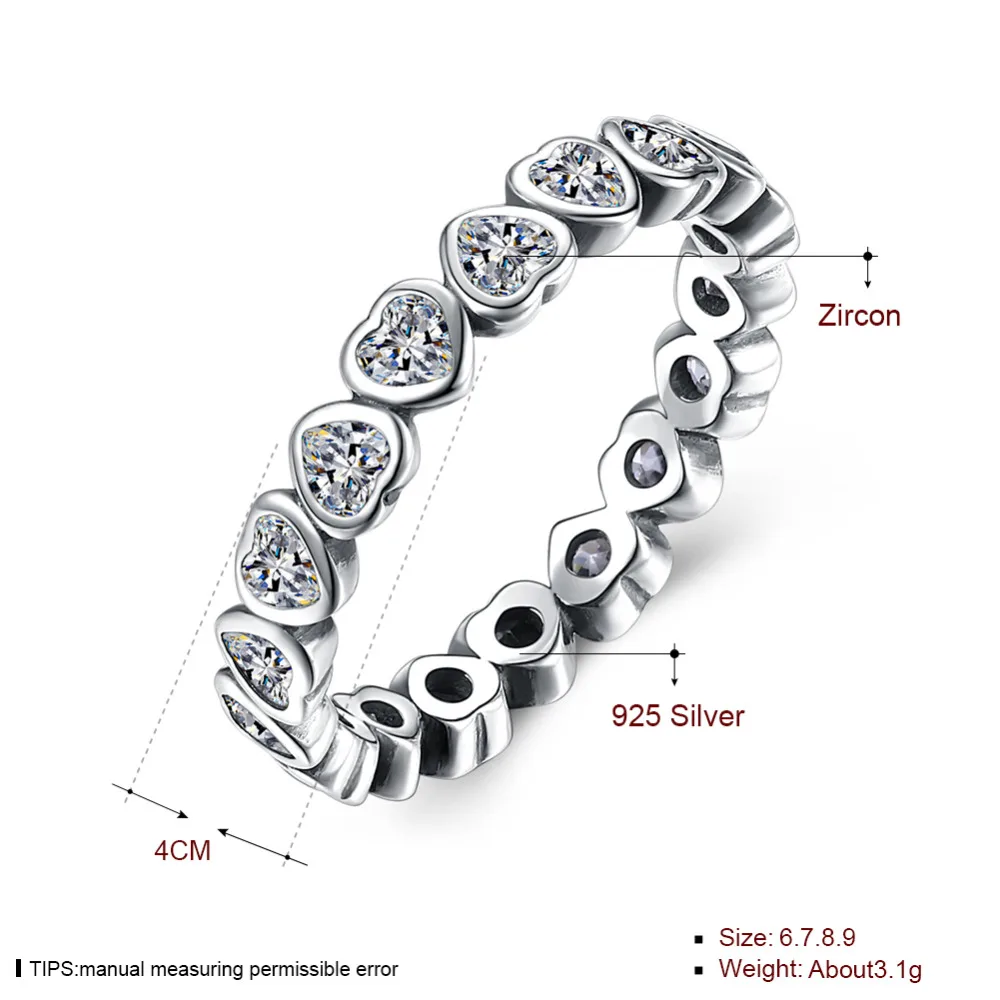 Hemiston 925 пробы серебряные винтажные кольца на палец в форме сердца с прозрачным