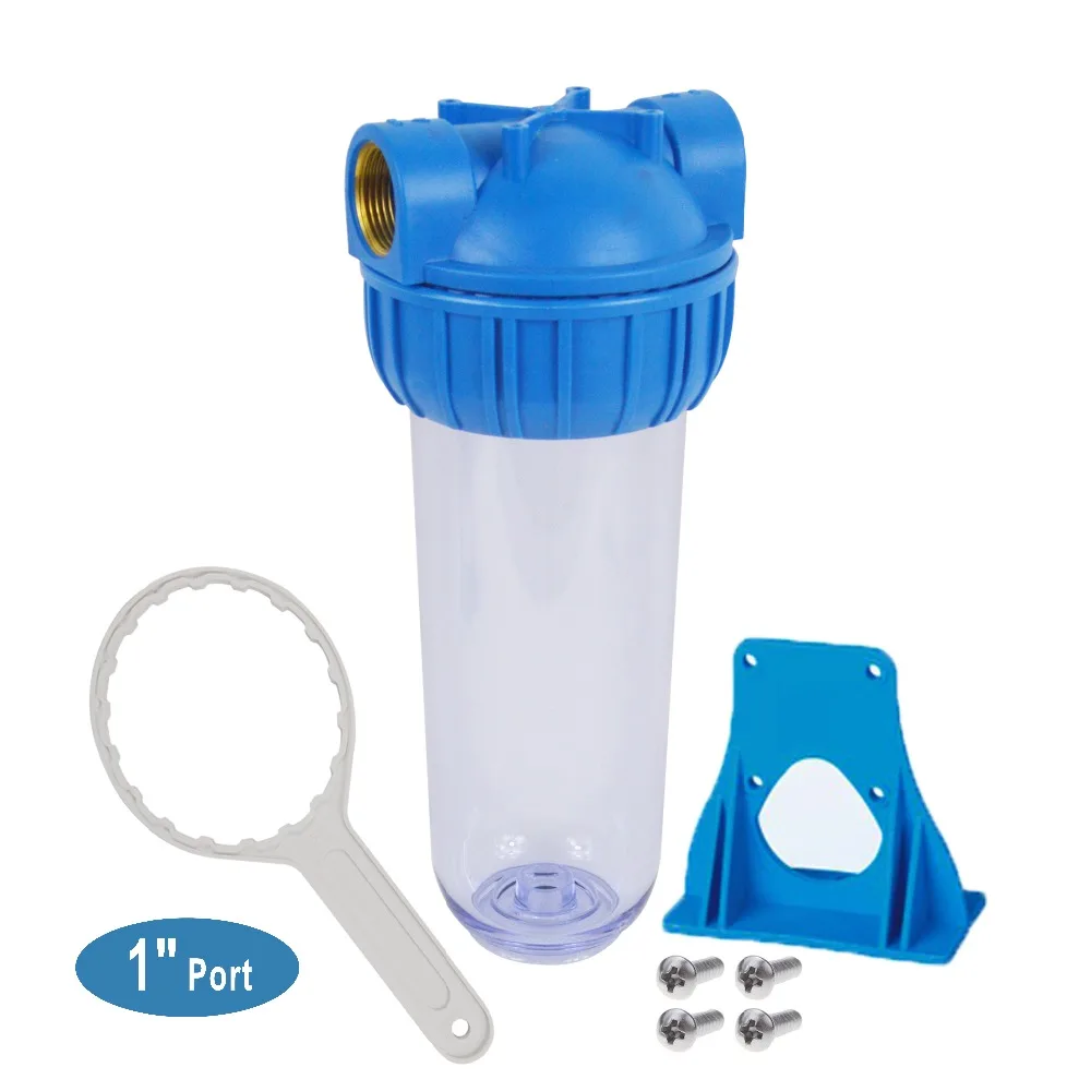 

2019 New Design Whole House Filter Housing 10" size, 1-Inch Inlet&Outlet include screws,bracket and Wrench - Clear Body