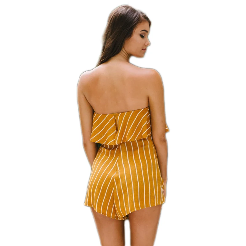 YELL ROLAN 2018 Women Summer Striped Playsuit Ladies Beach Party Hot Romper One Slash Backless Jumpsuit Boho Strapless Overalls Jumpsuits and Playsuits
