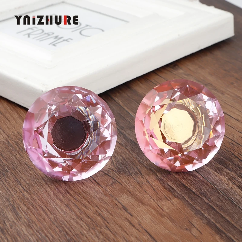 2019 New 40mm Diamond Shape Pink Crystal Glass Knobs Cupboard Pulls Drawer Handle Kitchen Cabinet Jewelry Wardrobe 1PCS