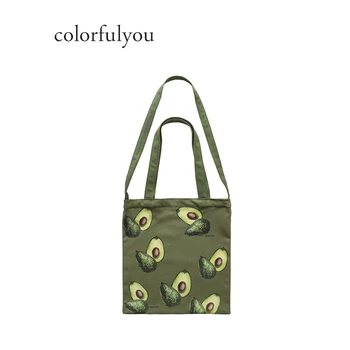 

2019 Casual Avocado Printing women handbag green Fruit pattern tote bag Canvas shoulder Bag for Girls Ladies Bucket Bag