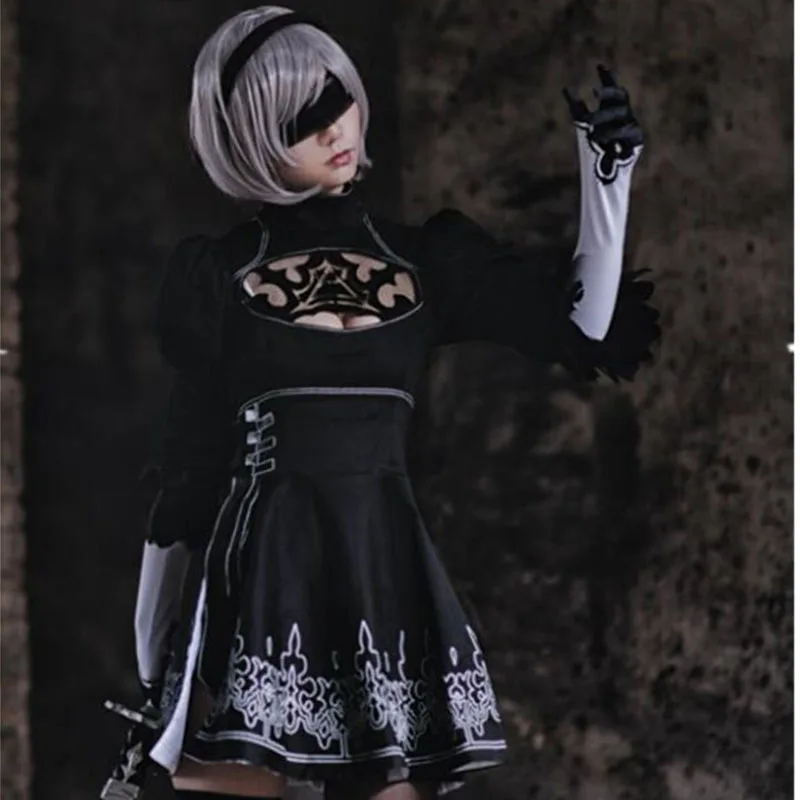 Игра NieR: Automata jorha No 2 type B костюмы для косплея сексуальное черное платье с перчатками 2B синтетические парики для женщин девушек парадное платье
