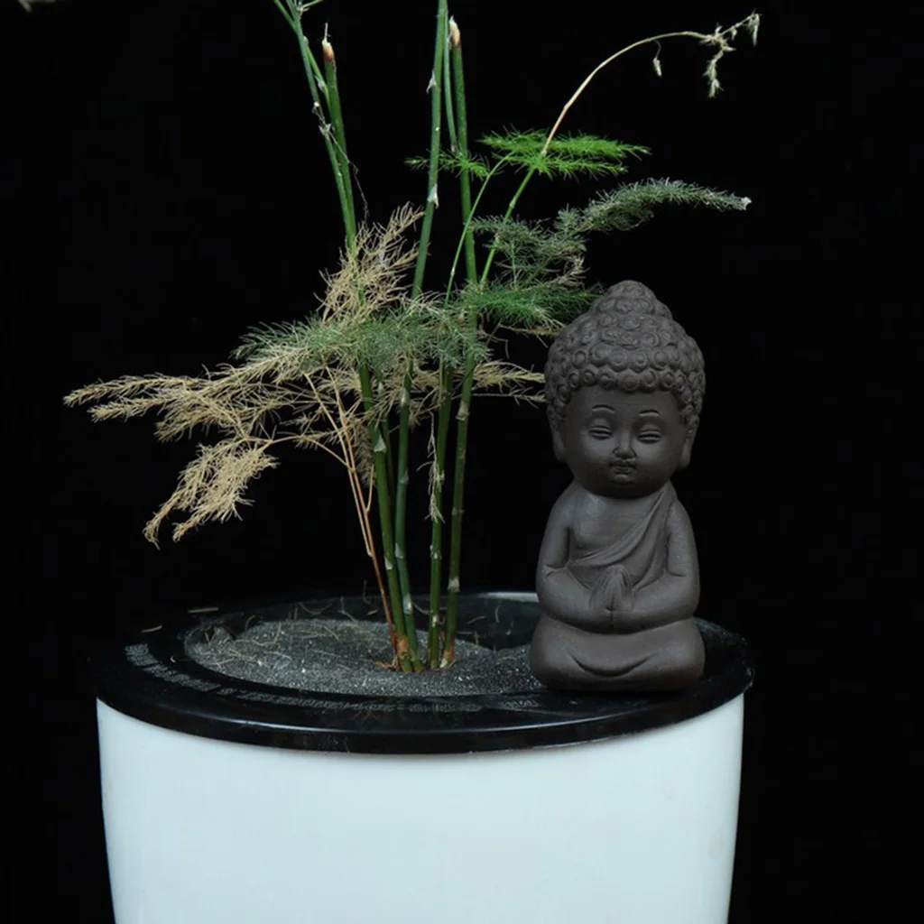 Little Buddha Figurine Tea Pet Decoration - Black Pottery Tea Accessory