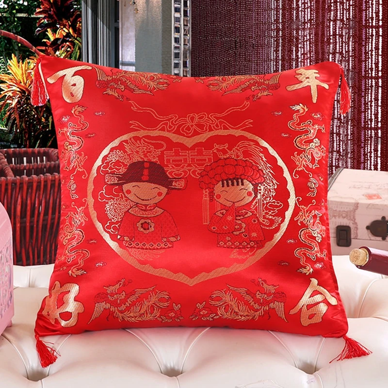 Juste de coussin décorative de style chinois, pour le nouvel an, le jour de  Léon, mariage, Noël, pour canapé, 45x45 - AliExpress