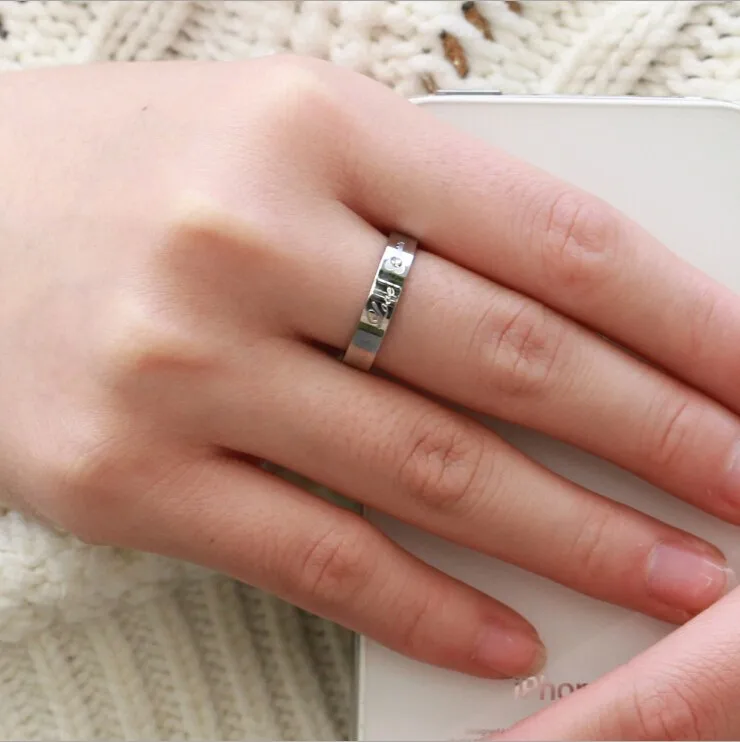 Korean-Rhinestone-Love-Lock-Ring-titanium-steel-couple-wedding-ring-set-his-and-hers-promise-ring