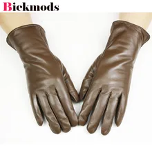 Перчатки из натуральной кожи женские коричневые перчатки из овчины Коралловая флисовая подкладка утепленные осенние женские перчатки для пальцев