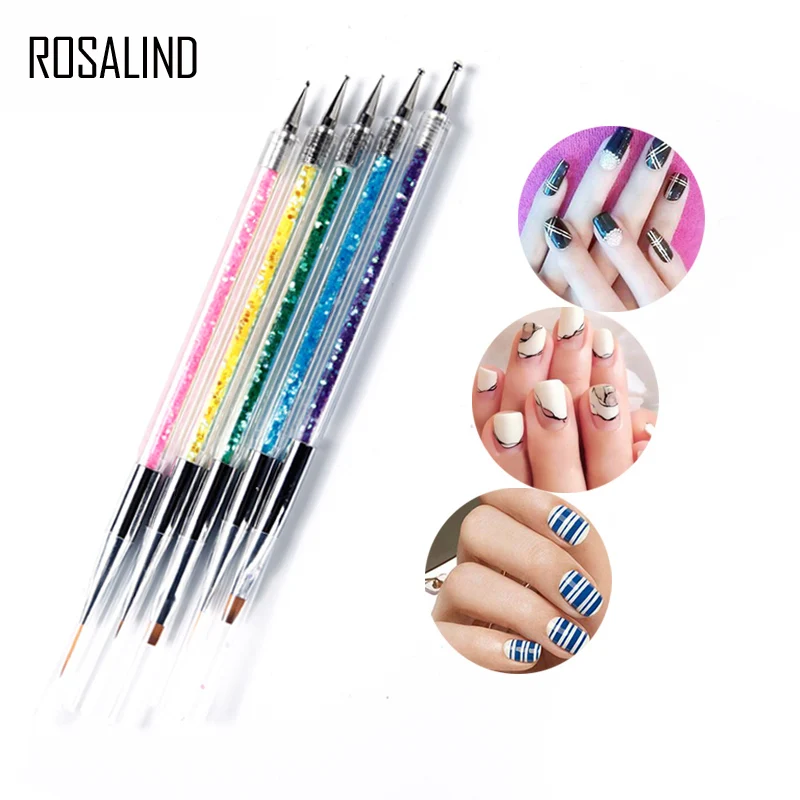 

ROSALIND 5 Pcs/Set Double Way Nail Art Acrylic Flower Design Painting Drawing Liner Brushes Dotting Pen Manicure Tools