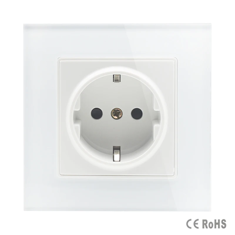 New Arrived High Quality EU Standard Power Socket, White Crystal Glass Panel, AC 110~250V 16A Wall Power Socket, GB-C7C1EU