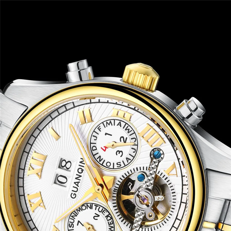 NEW GUANQIN Men's Watch Automatic Mechanical Tourbillon Watch Calendar Luminous Week Month Waterproof Watch Men Steel Wristwatch (8)
