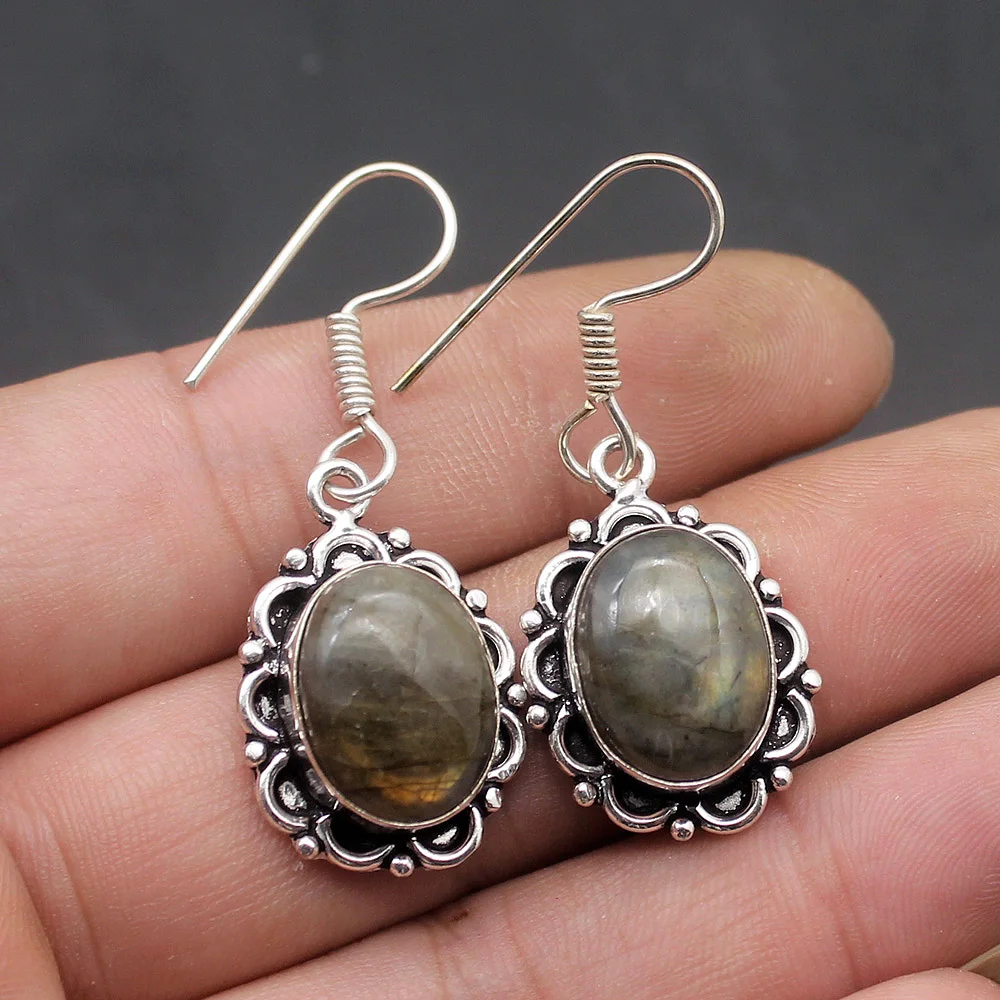 

Vintage Rare Black Labradorite 925 Sterling Silver Ladies Dangle Earrings 1 5/8 Inch TF875 Free Shipping