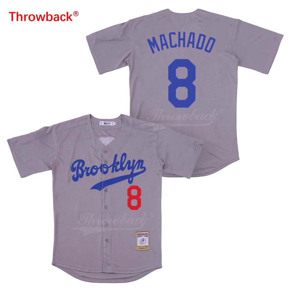 Throwback Jersey Men's Brooklyn Jersey Machado Baseball Jerseys Shirt Stiched Colour White Gray Blue Black 2019021823       