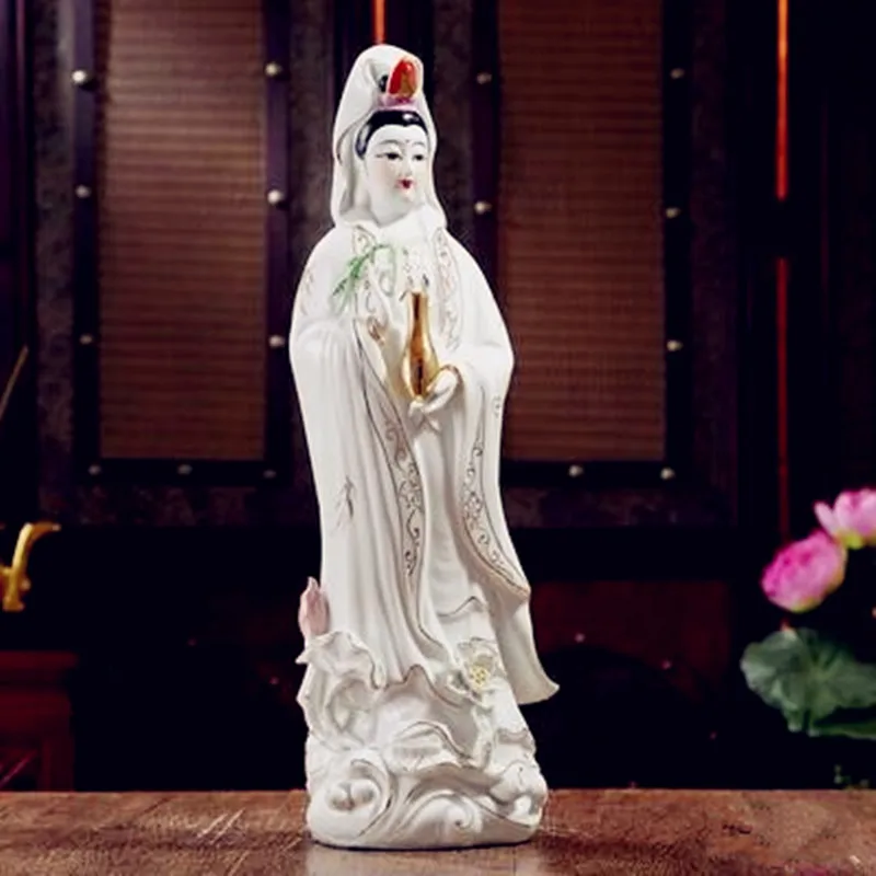 35 см белый фарфор Гуаньинь Будда Авалокитешвара скульптура керамическая домашняя гостиная украшение