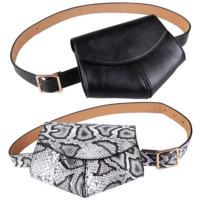 

Women Serpentine Ladies New Fashion Waist Belt Bag Mini Disco Waist Bag Leather Small Shoulder Bags