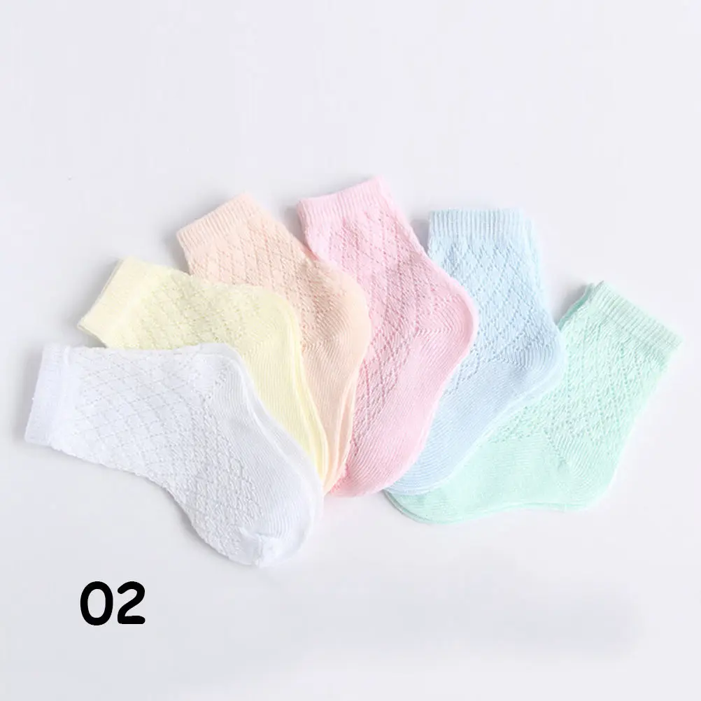 6 Pairs 2 Styles Summer Style Kid Cotton Mesh Socks Fashion Anti Slip Solid Baby Boys Girls Socks for Winter Autumn Spring
