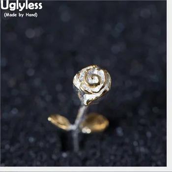 

Uglyless A Flower to Yourself 100% Real Solid 925 Sterling Silver Rose Necklaces with Chains Handmade Floral Pendants Fine Jewel