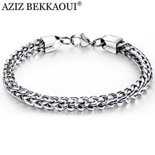 AZIZ BEKKAOUI Punk Men's Bracelet& Bangle Stainless Steel Bracelet Silver Color Link Chain Men Bracelets Jewelry Dropshipping