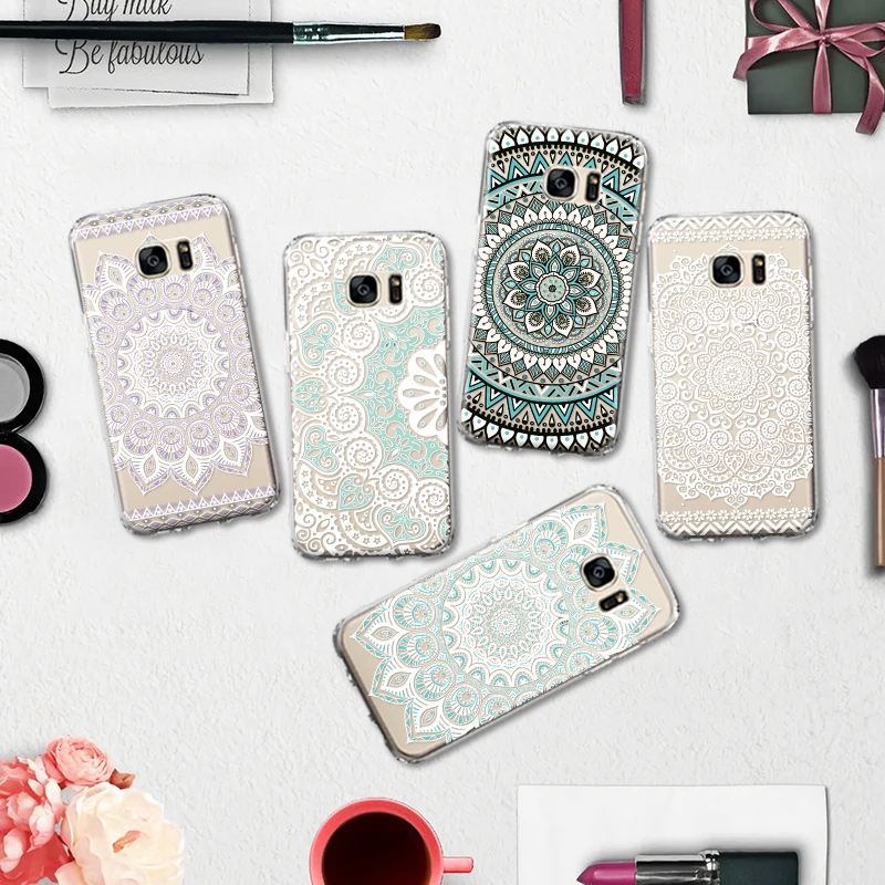 

Transparent Flower Mandala Silicone Cover for Samsung Galaxy S4 S5 S6 S7 Edge S8 S9 S10 Plus S10e Note 4 5 8 9 TPU Phone Case