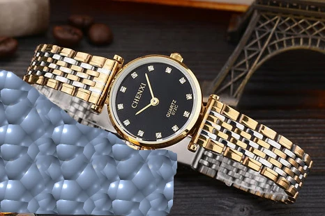 Ультратонкие часы для влюбленных, стразы, часы для мужчин, нержавеющая сталь, Мужские Женские кварцевые наручные часы, женская форма, мужской стол - Цвет: Women Gold Black