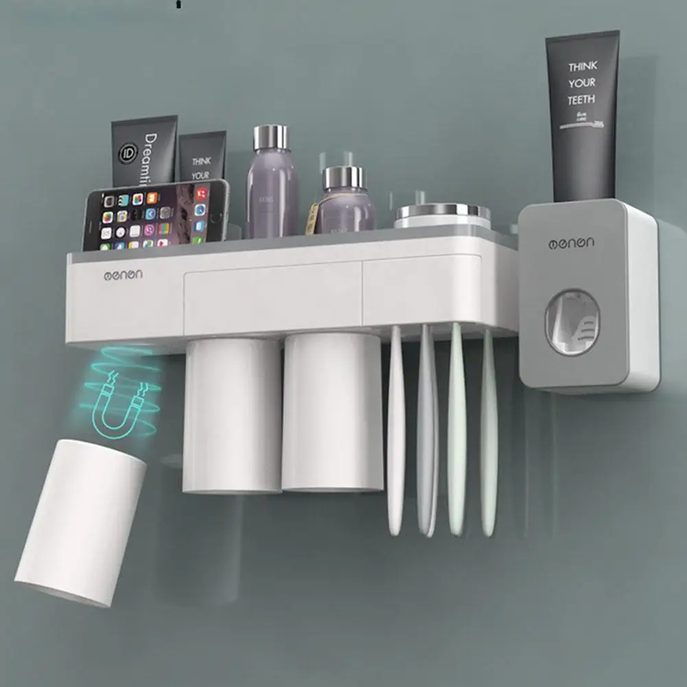 

Magnetic Adsorption Cup Inverted Toothbrush Holder Set for Makeup Cleanser Phone Toothpaste Storage