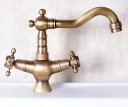 Antique Brass Single Hole Double Cross Handles Swivel Spout Kitchen Sink Bathroom Vessel Basin Faucet Mixer Tap anf248
