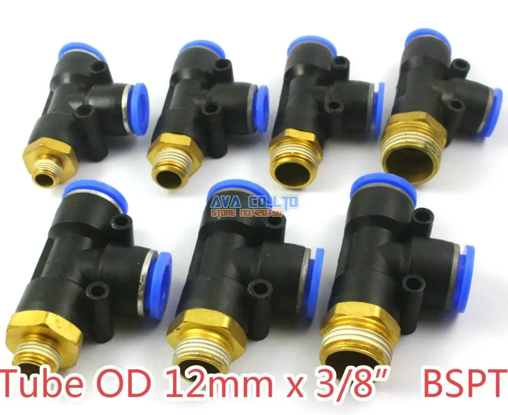 

5 Pieces Tube OD 12mm x 3/8" BSPT Male Tee Pneumatic Connector Push In To Connect Fitting One Touch Quick Release Air Fitting