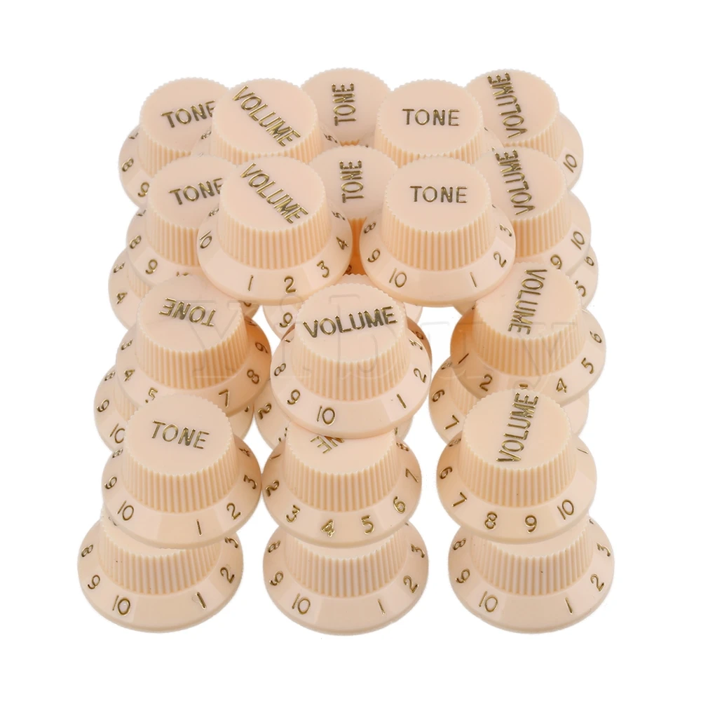 Yibuy Cream Yellow Plastic Guitar Knobs 2 Tone 1 Volume with Golden