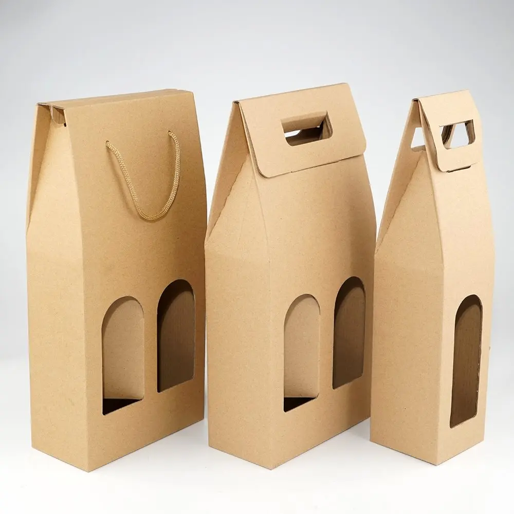 

Kraft Paper Wine Bags Hot-stamping logo Package Oliver Oil Champagne Bottle Carrier Gift Holder 50pcs\lot Free shipping