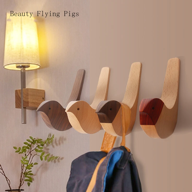 

Creative wall hooks bird decoration Resin wood grain hooks bedroom door after animals Hooks 3D coat hook single wall hanger