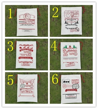 

100pcs/lot 14 Styles Top selling Chirstmas gift factory price drawstring santa sack Cheap Gift Bags Canvas Santa Sack