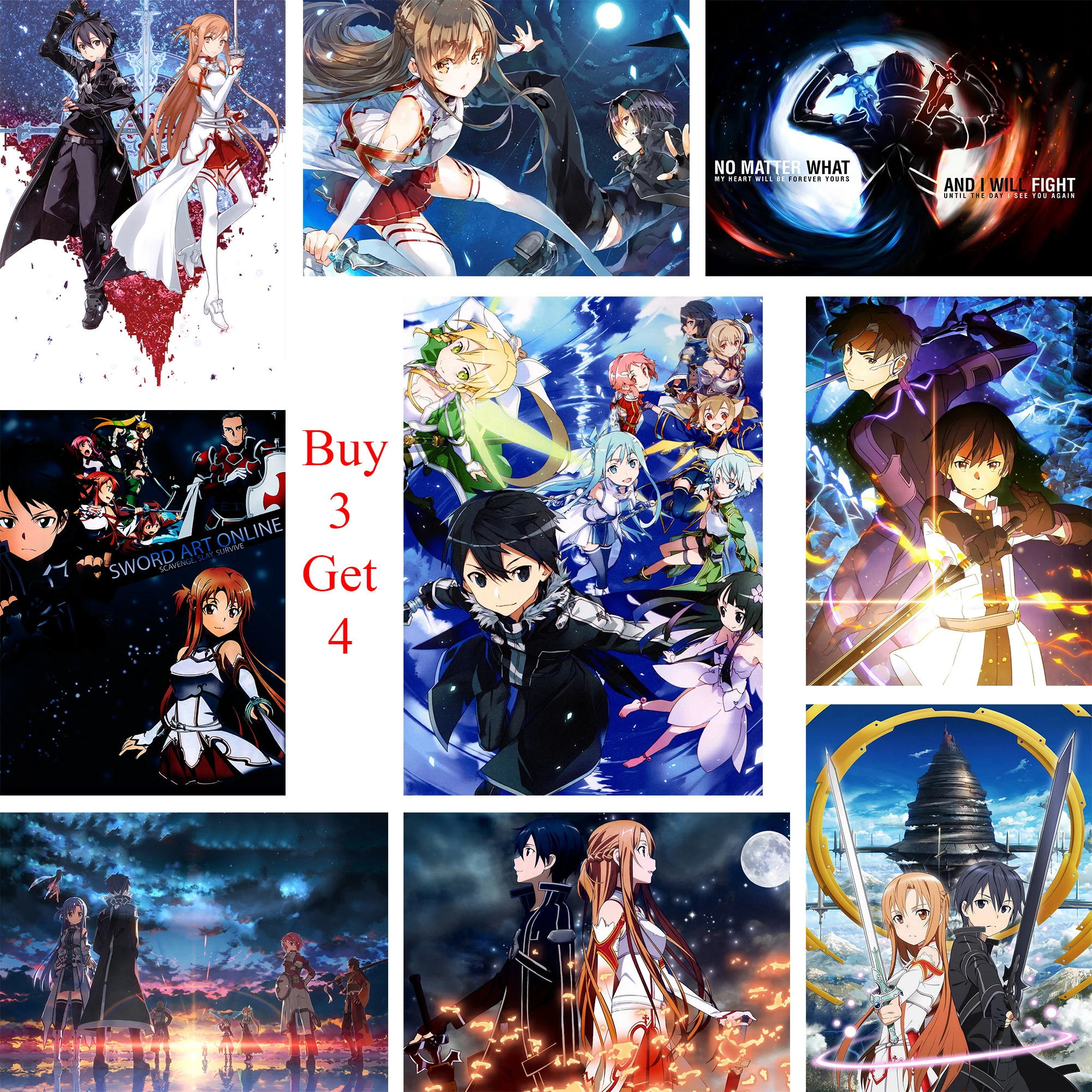 Sword Art Online Posters Cartoon Wall Stickers White Coated Paper Prints High Definition Clear Image Home Decoration