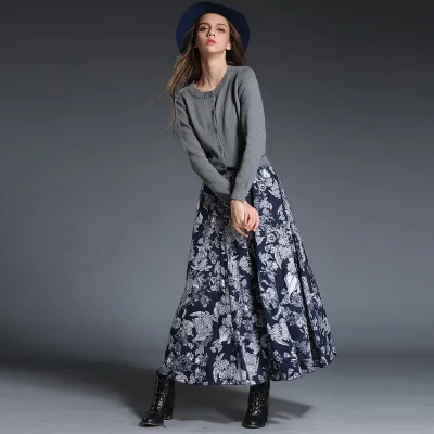 На заказ осенние юбки женские размера плюс винтажные шерстяные винтажные с принтом Высокая талия плиссированные юбки - Цвет: V