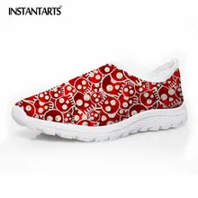 INSTANTARTS Летняя обувь без застежек на плоской подошве дышащие кроссовки воздуха сетки для девочек красивые женские черепа печатных легкий водонепроницаемая обувь леди