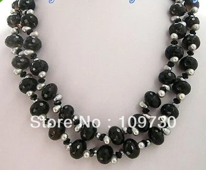 

Jewelry 002299 15mm Faceted Smoky Quartz Onyx Gray Pearl Necklace